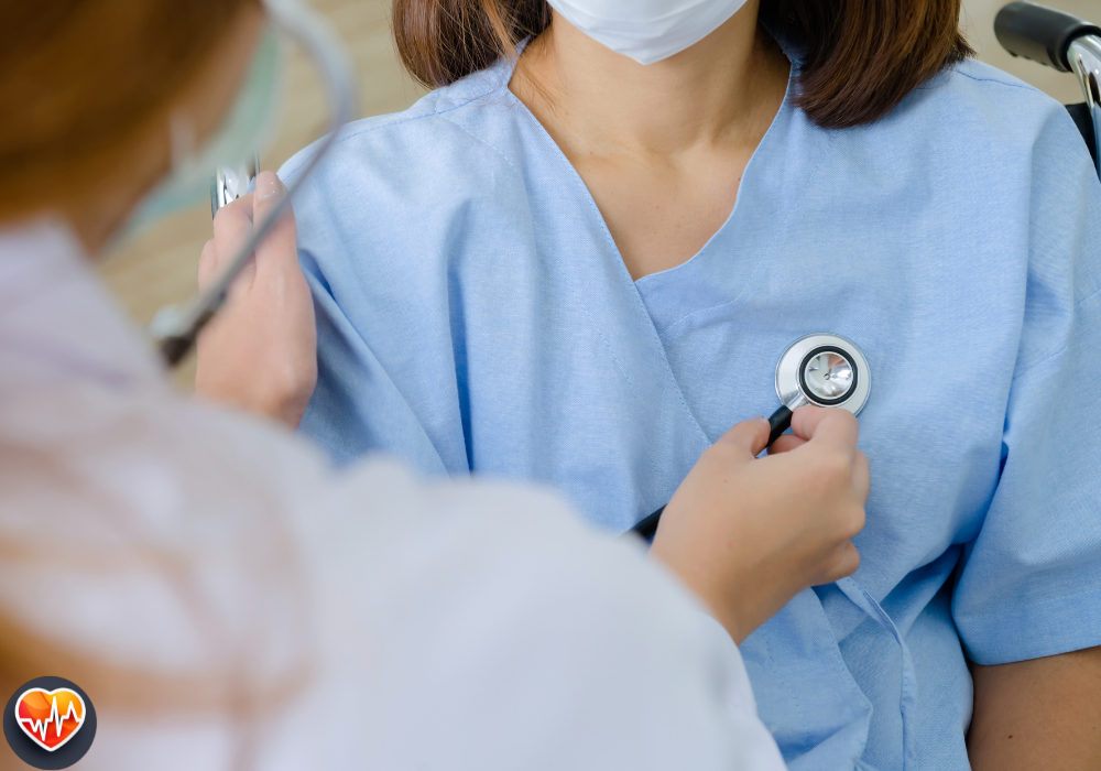 stethoscope on a lady's chest